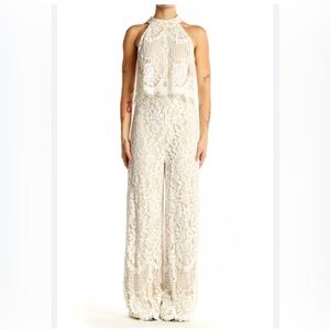 Lulu's Ivory Lace Halter Jumpsuit
